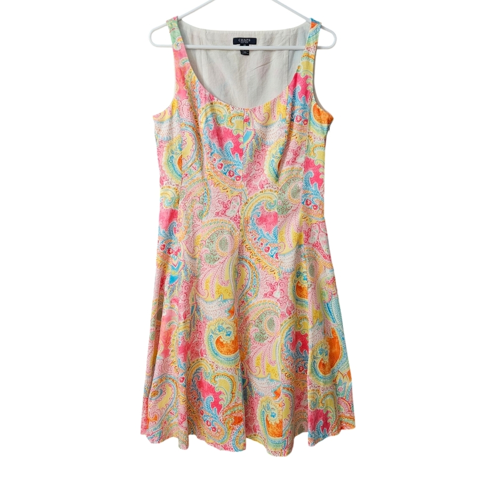 Chaps Women's Sleeveless Dress Size 12 Colorful Floral Paisley Vacation Preppy